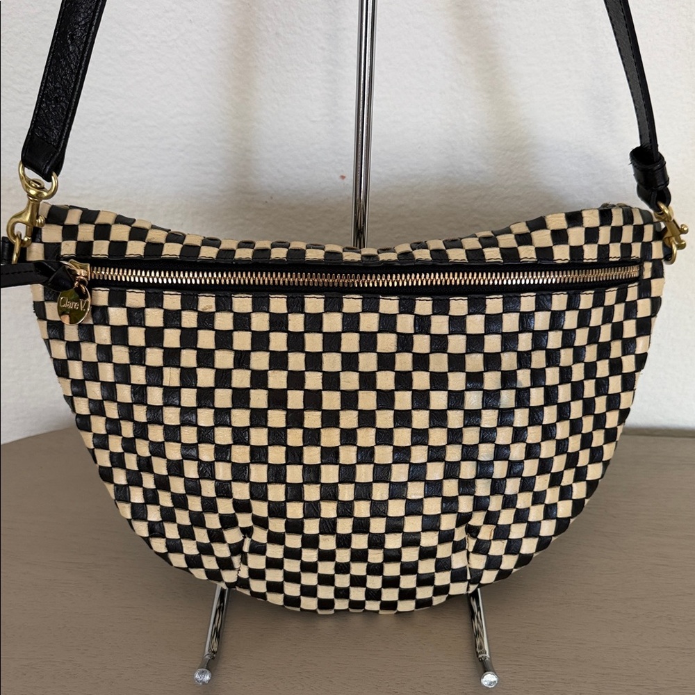 Clare V Black and Tan Checkered Crossbody Bag - Picture 2 of 8